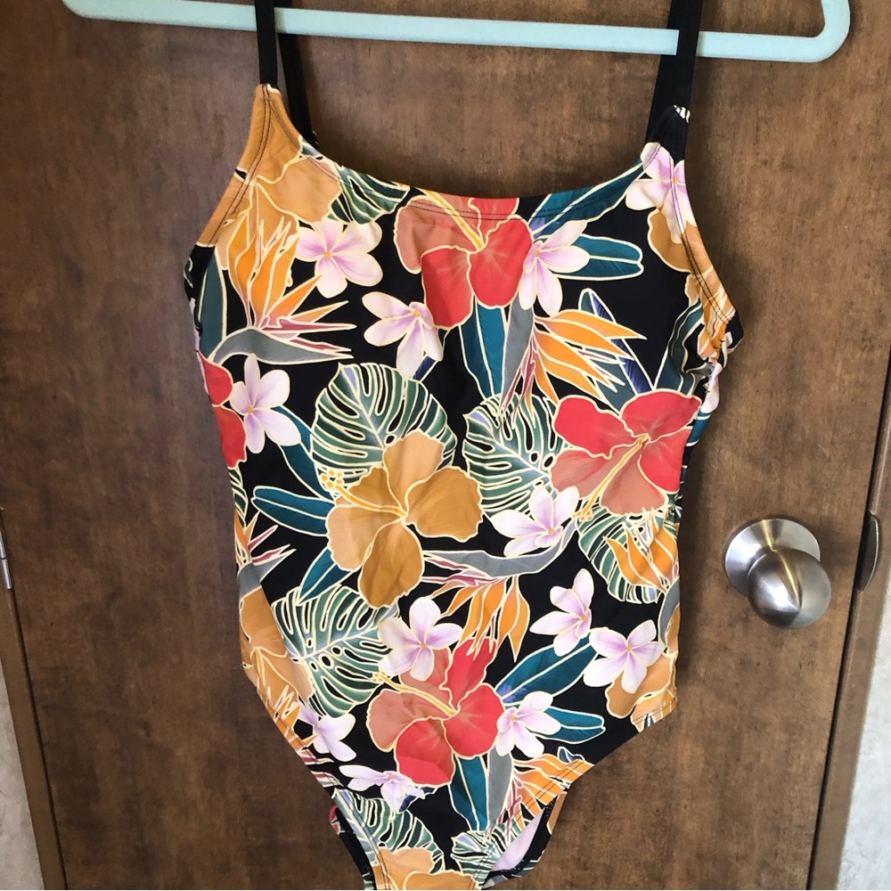 EUC Hurley Tropical Floral Padded Bra Strappy One Piece Swim Suit Size M…
